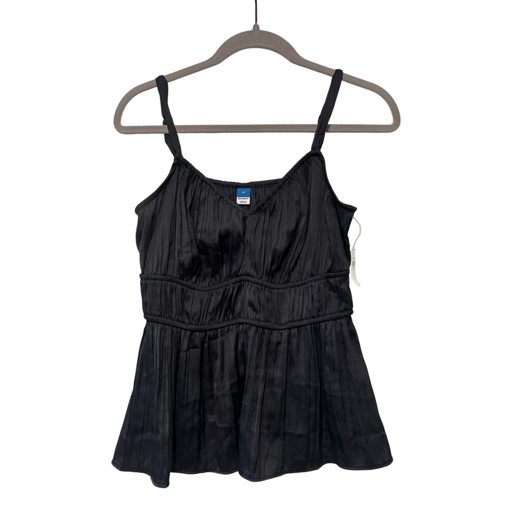 Old Navy Women's Black Pleated Satin Babydoll Cami Top Size M NWT - Picture 2 of 7